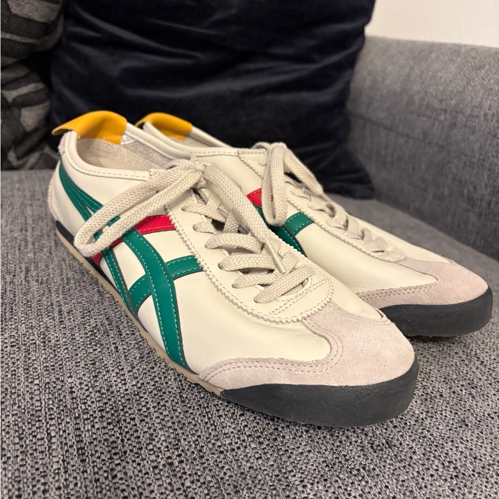 Onitsuka Tiger by Asics Cream Sneakers with Green and Red Stripes